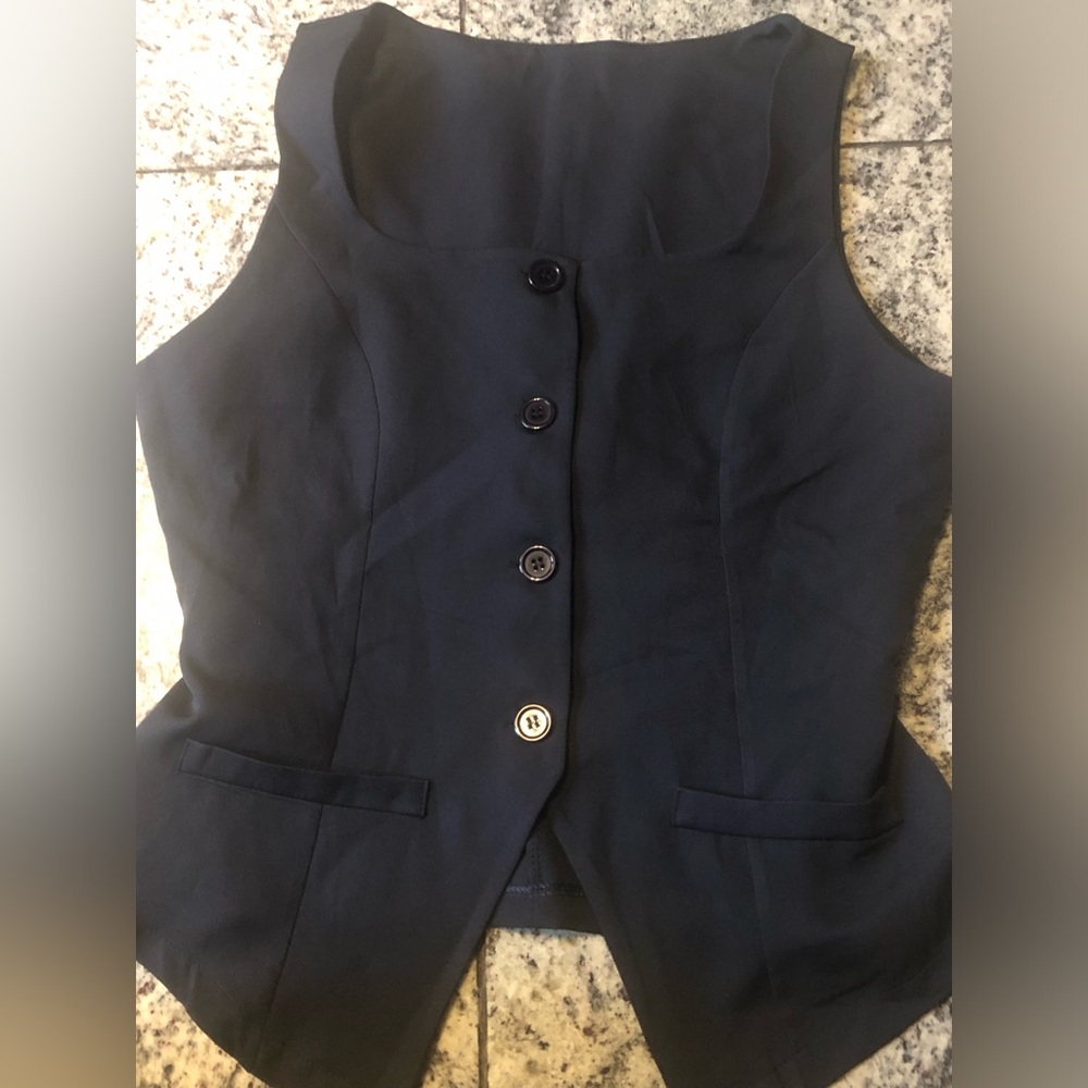 Classic Navy Women's Vest Jacket. Square neckline size M